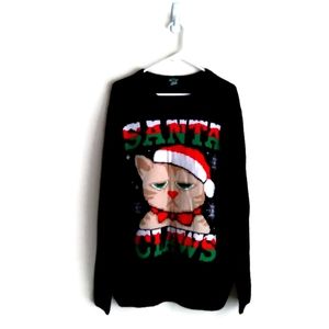 Dec 25th Womens Santa Claws (Cat) Big Logo Ugly Christmas Statement Sweater  XXL